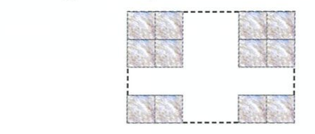 Square tiles arranged with a cross-shaped gap — a non-rectangular layout, in contrast to the rectangular arrays the question asks about